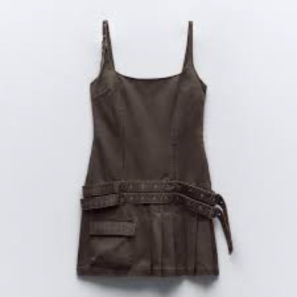 Zara Dark Brown Leather Mini Dress with Belt